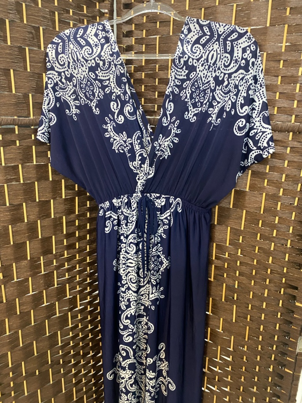 Flowy Navy and White Paisley Maxi Dress